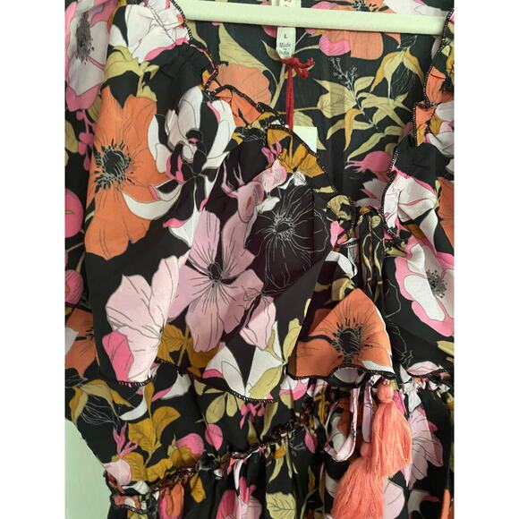 Anthropologie RAGA Flutter Sleeve Floral Dress, Pink Orange Black,  Large - Picture 9 of 9